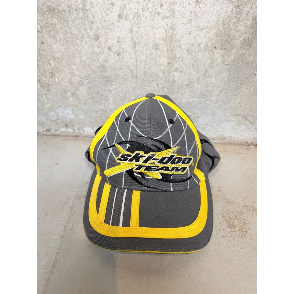 Ski-Doo Team Bombardier Hat Grey Yellow Embroidered Snowmobile Racing Cap Mens
